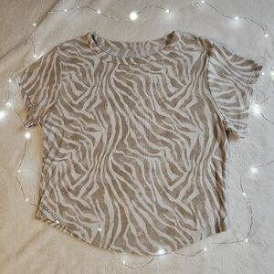 2/$10 Beige Zebra-Print Short Sleeve Women's Top